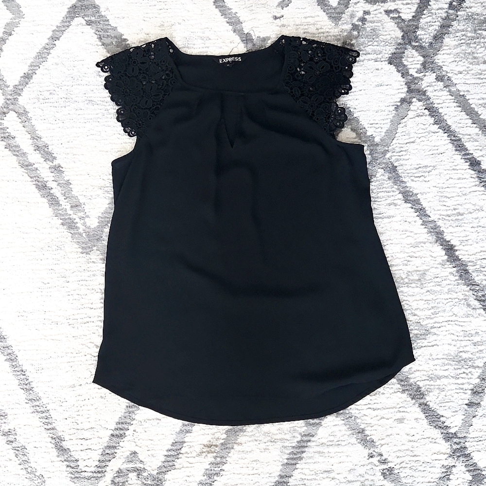 Black floral knit sleeves blouse